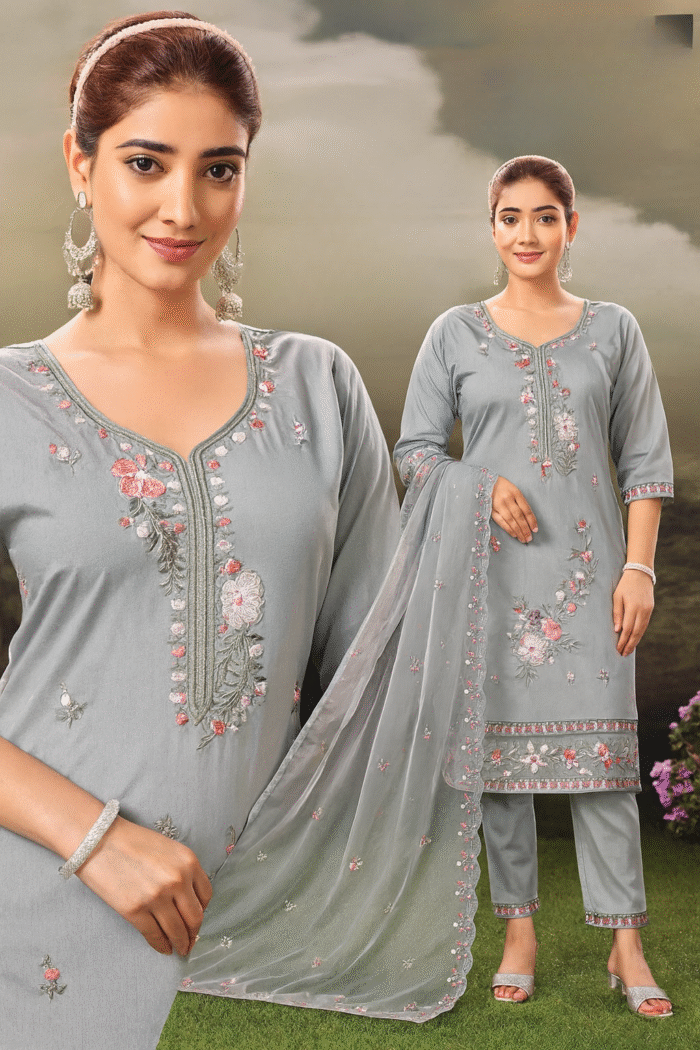 Pant Kurti Set - Grey Floral