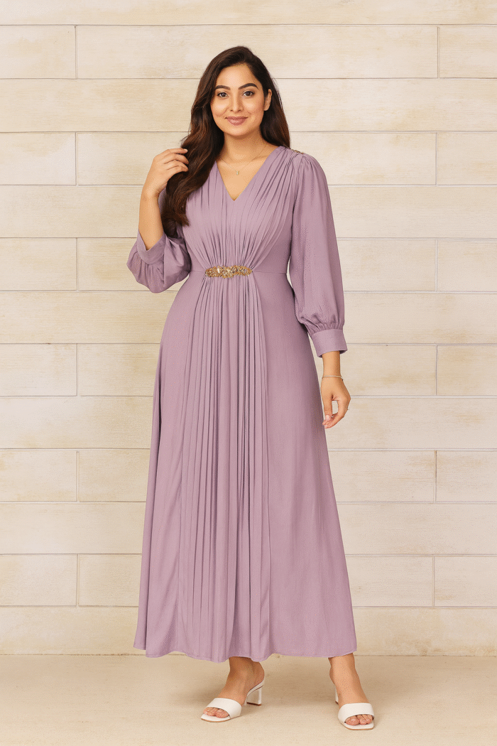 Mauve Pleated Maxi Dress