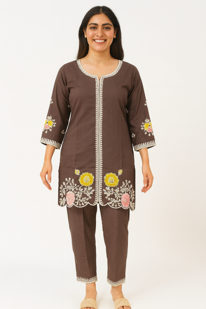 Co-ord Set - Brown Floral Embroidery